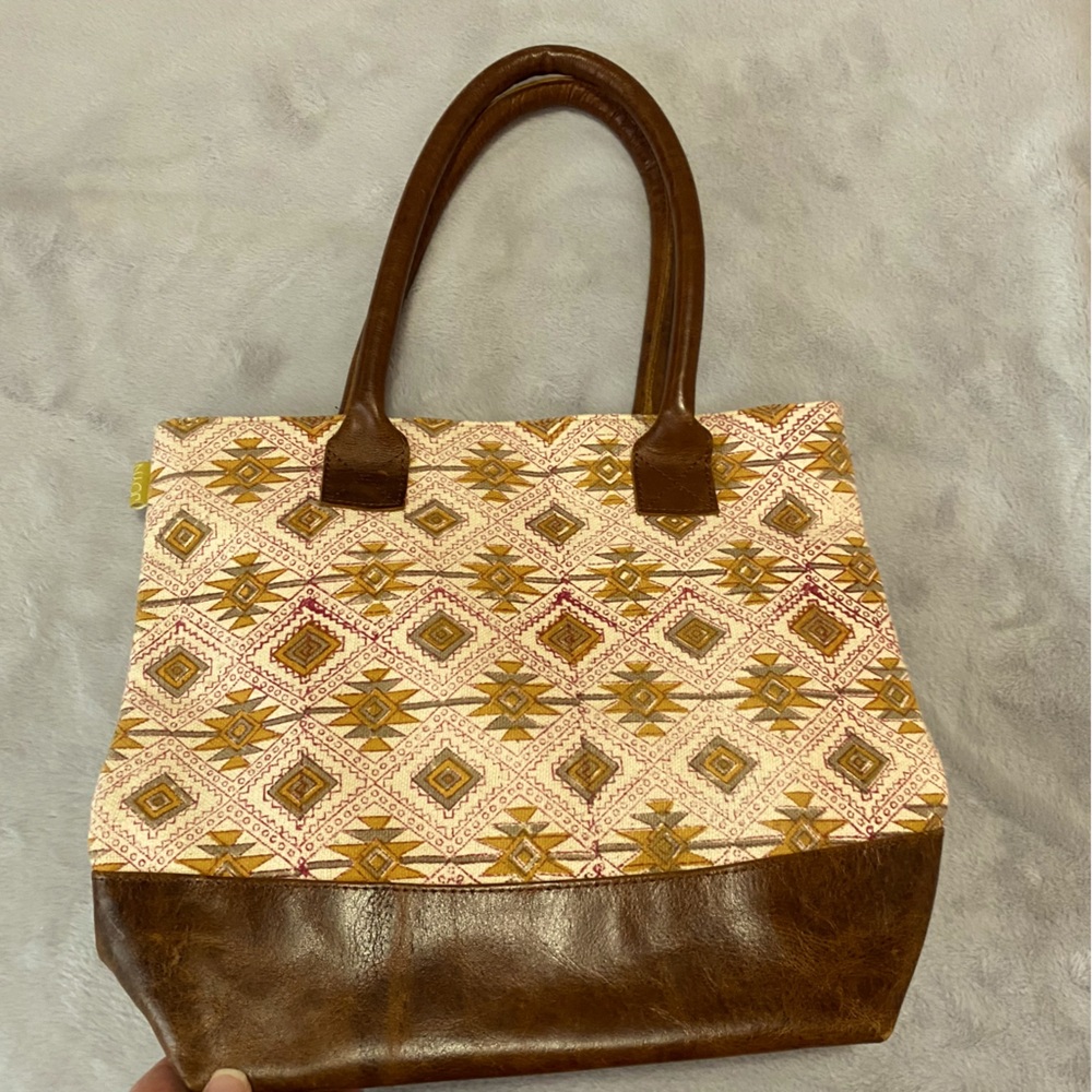 Joyn leather/cotton western print shoulder bag